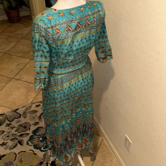Guadalupe Size M Monaco Midi Dress Turquoise Bohemian Coastal Mediterranean NWT - Picture 9 of 14